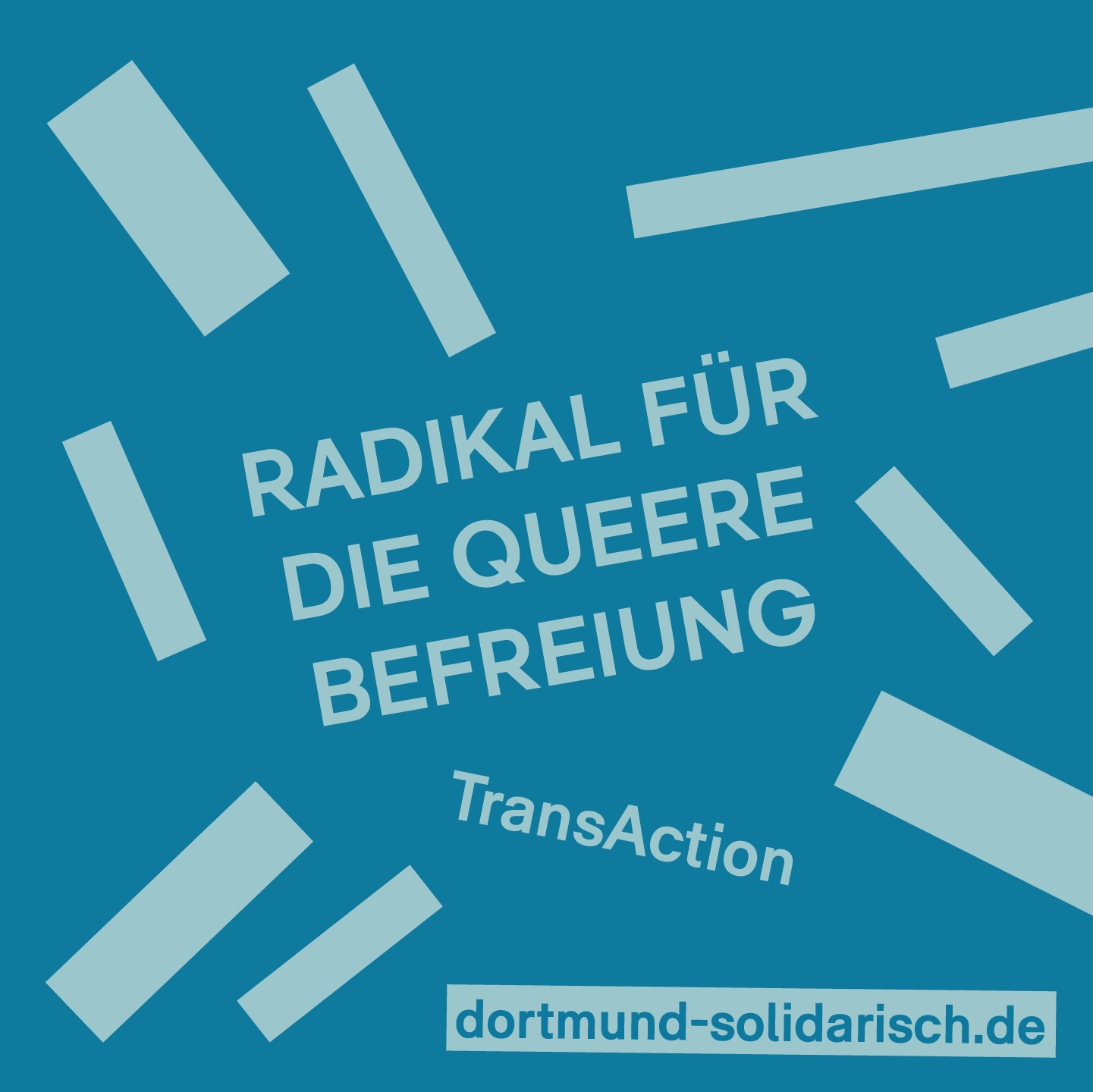 Webgrafik mit dem Titel des Artikels: "Radikal für die Queere Befreiung", der Autor*innengruppe TransAction und der Internetadresse dortmund-solidarisch.de
